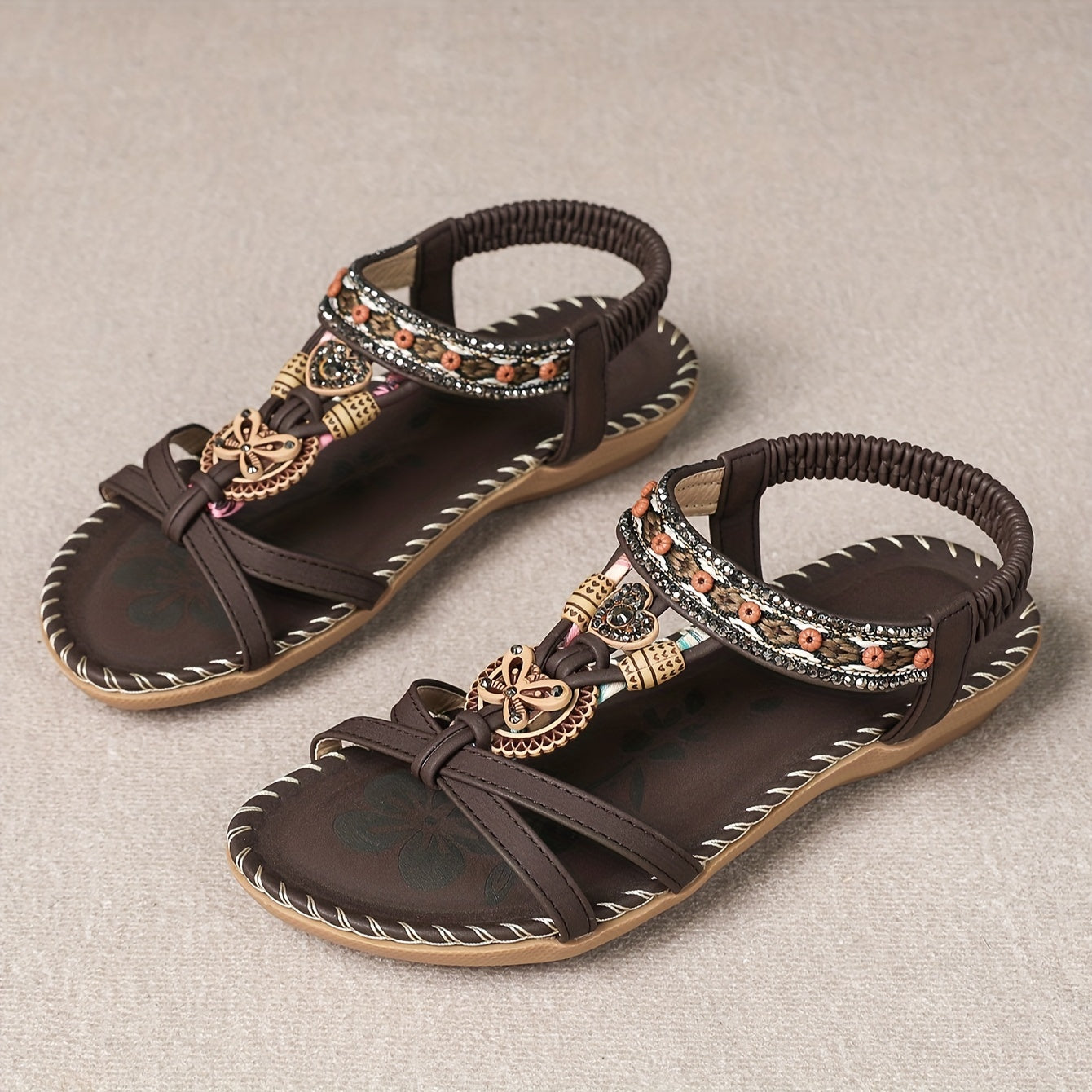 Bronzene flache Sandalen mit Strass und Schmetterlingsdesign - Alina