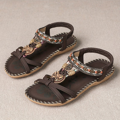 Bronzene flache Sandalen mit Strass und Schmetterlingsdesign - Alina