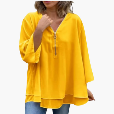Halb-Zip Langarmshirt - Damen V-Ausschnitt Oberteil Casual