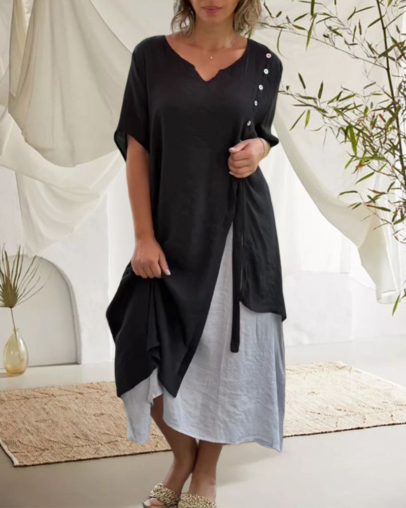 Lianna - Asymmetrisches Kleid mit kurzen Ärmeln