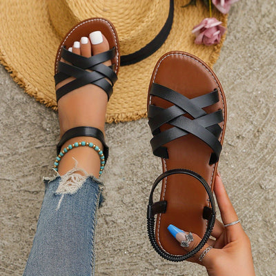 Dunkelbraune Flache Sandalen - Emma