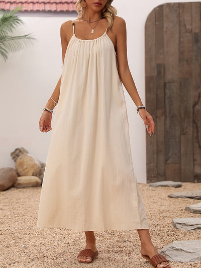 Beiges Maxikleid mit Spaghettiträgern - Sophie