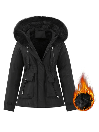 Lässige Windjacke mit Kapuze und abnehmbarem Kunstfell
