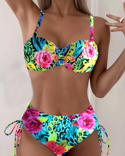 Bikini Blumenmuster Sexy BH Dreieck Schnürung