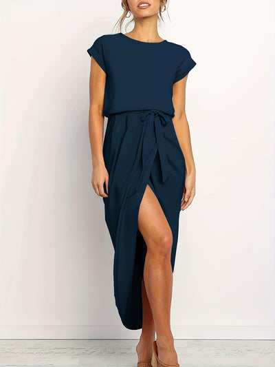 Graues Wickelkleid mit Schlitz - Lena