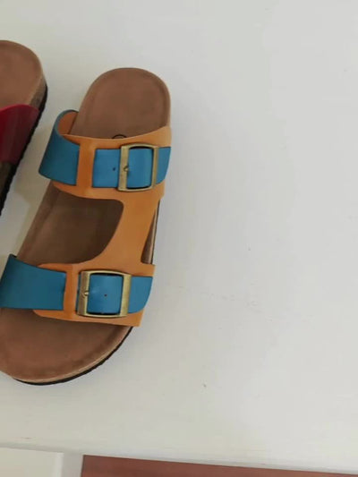 Olivegrüne Sandalen mit Korkfußbett - Lena