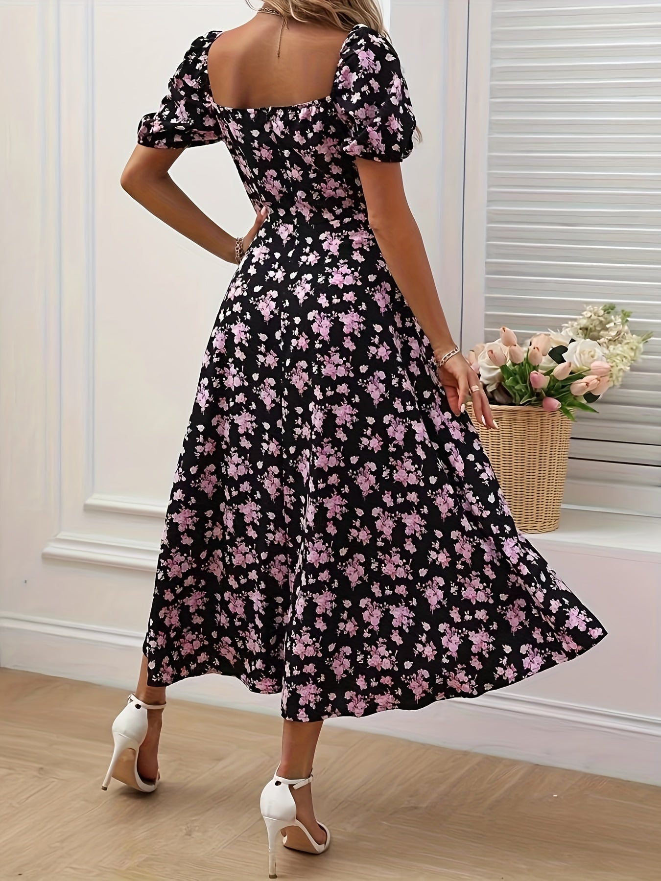 Gelbes Blumenprint-Kleid - Sophie