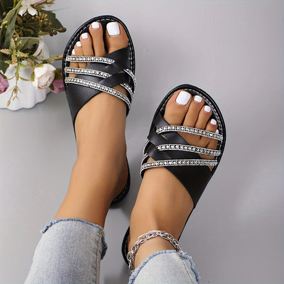 Schwarze Glitzersandalen - Glamour Strass Design - Sara