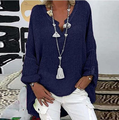 Hellblaue Baumwollbluse mit Knopfdetails - Nina