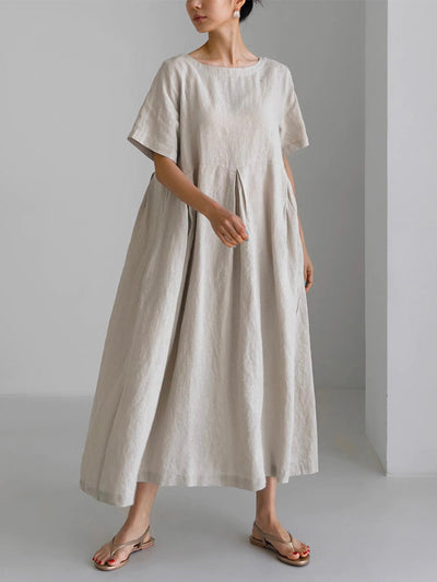 Marineblaues Lockeres Midi-Kleid Mit Seitentaschen - Clara