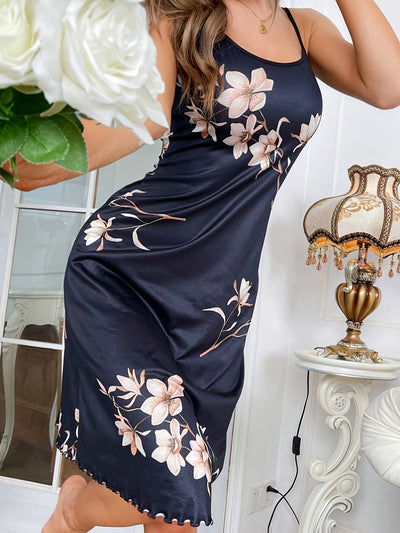 Schwarzes Blumen-Nachthemd - Sophie