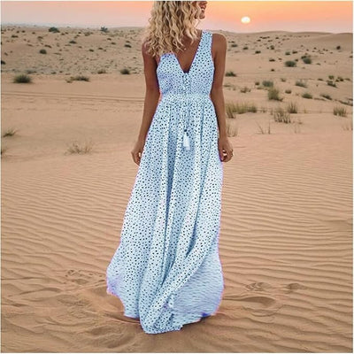 Noa - Bohemian Elegance V-Ausschnitt Polka Dot Maxikleid
