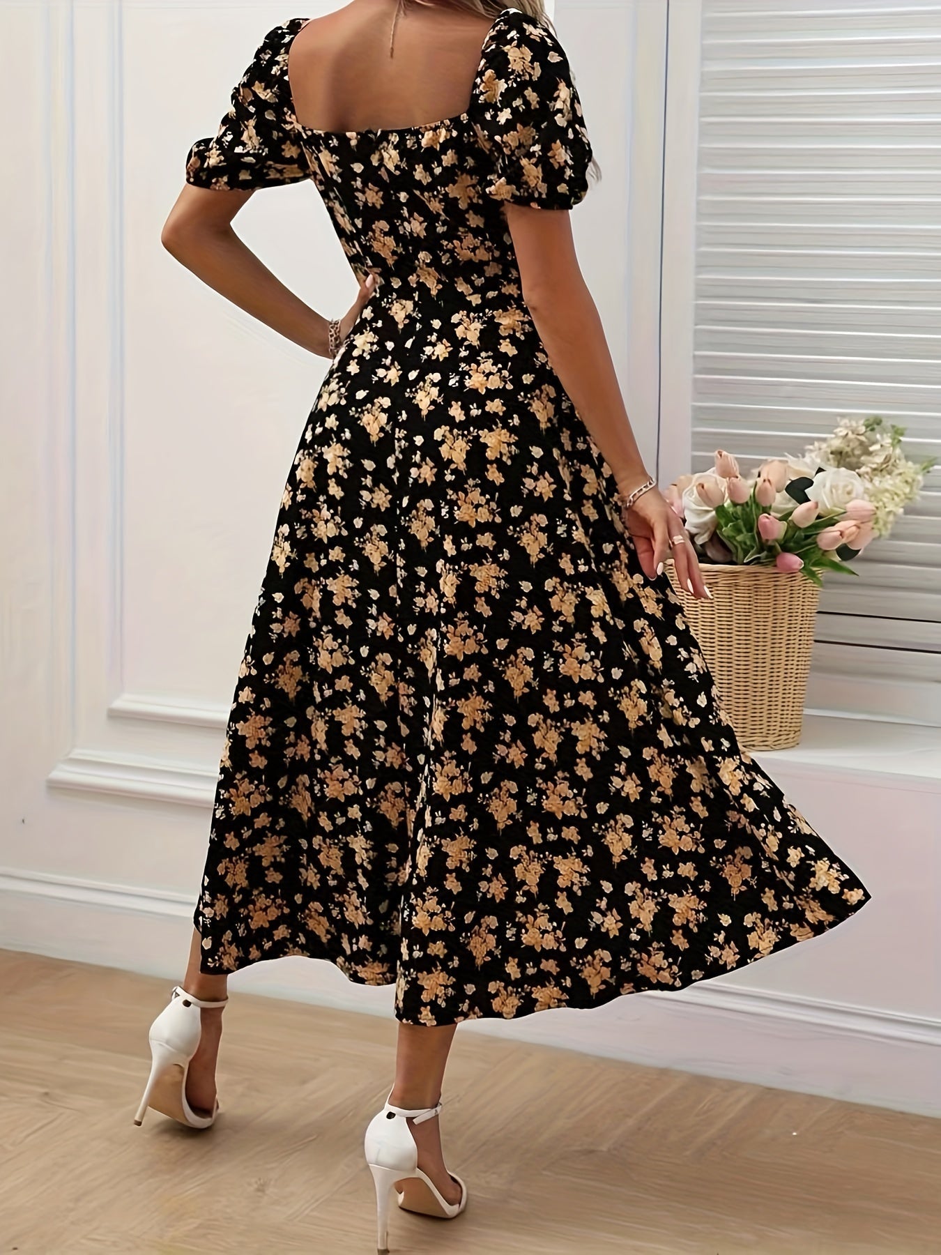 Gelbes Blumenprint-Kleid - Sophie