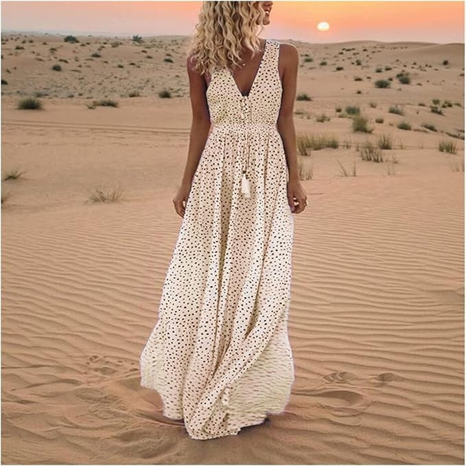 Noa - Bohemian Elegance V-Ausschnitt Polka Dot Maxikleid