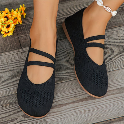Schwarze Damen Strick Flats