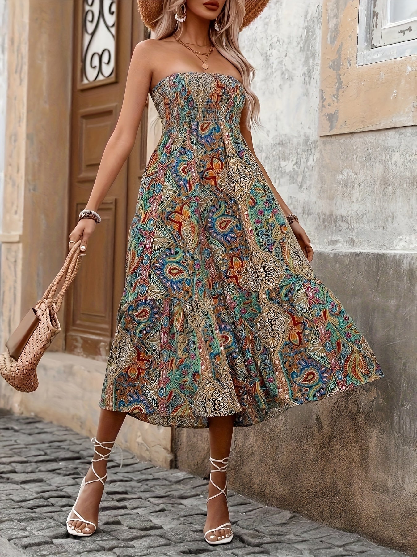 Buntes trägerloses Maxikleid - Maya