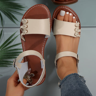 Dunkelbraune Flache Sandalen mit Knöchelriemen - Nora
