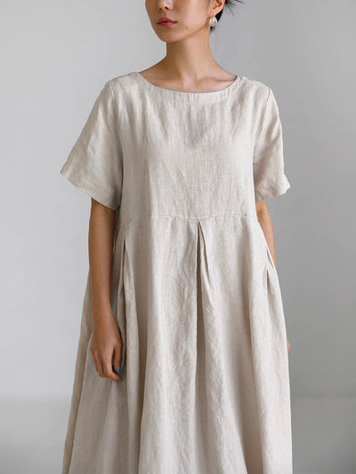 Marineblaues Lockeres Midi-Kleid Mit Seitentaschen - Clara