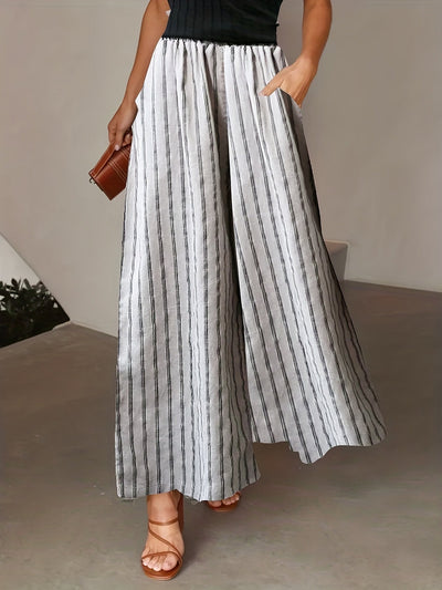 Weite Streifenhose Weiß - Julia