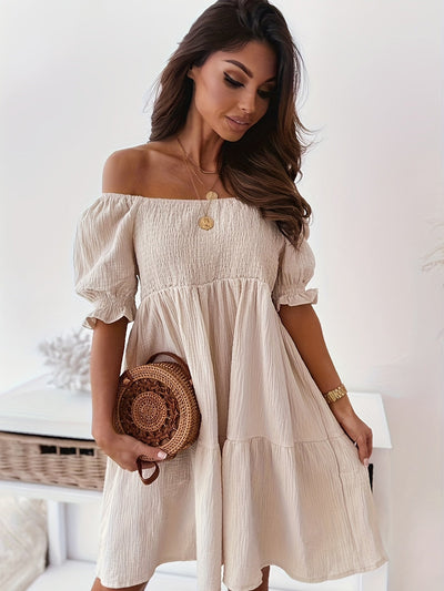 Beiges Off-Shoulder Kleid - Clara