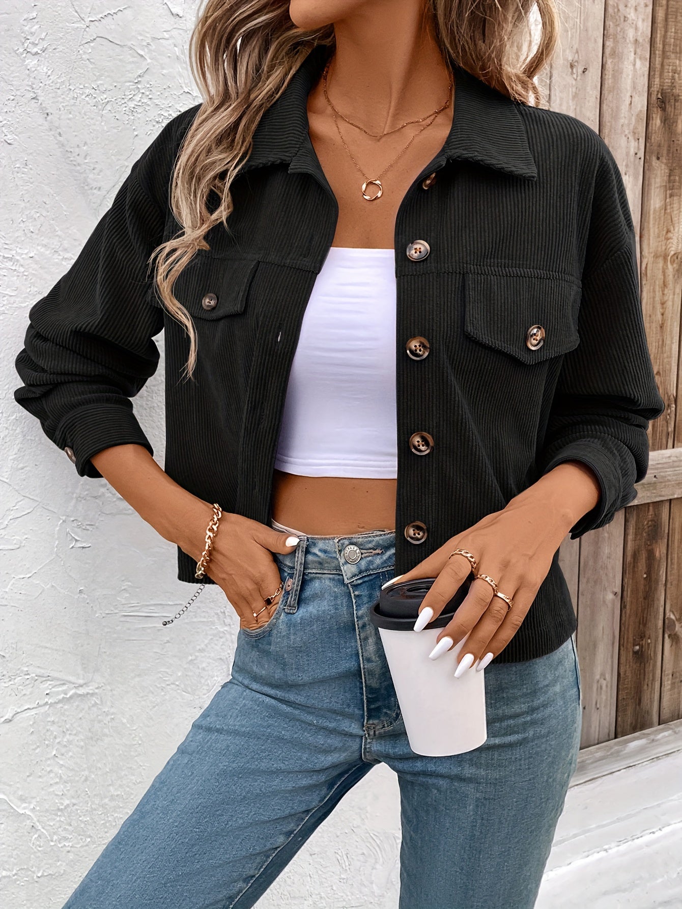 Knopf-Front Jacke - Lässige Langarmjacke für stilvolle Momente