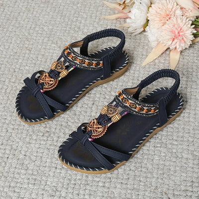 Bronzene flache Sandalen mit Strass und Schmetterlingsdesign - Alina