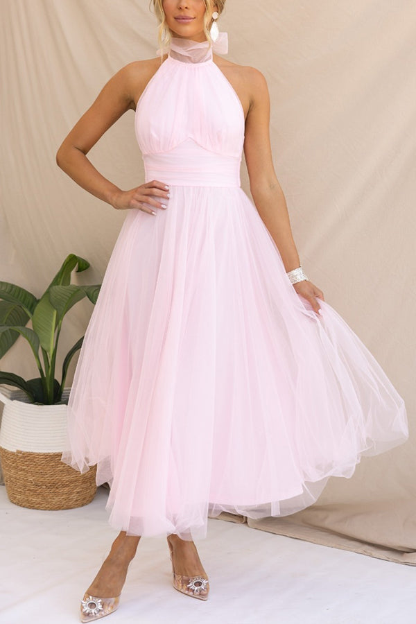 Pearlina - Elegantes Mesh-Kleid mit hohem Kragen