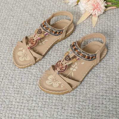 Bronzene flache Sandalen mit Strass und Schmetterlingsdesign - Alina