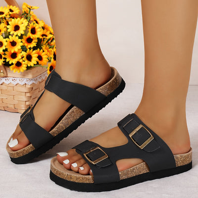Olivegrüne Sandalen mit Korkfußbett - Lena