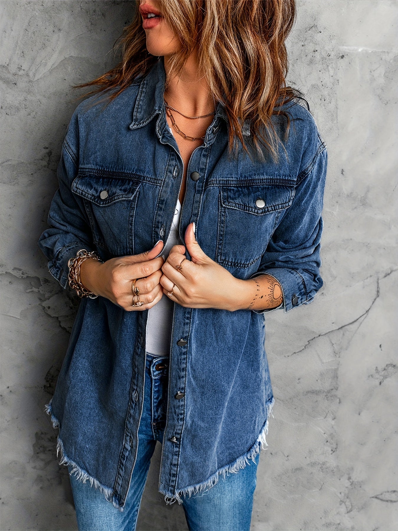 Fransensaum Denim-Jacke für Damen