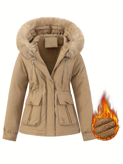 Lässige Windjacke mit Kapuze und abnehmbarem Kunstfell