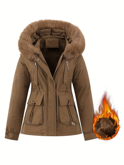 Lässige Windjacke mit Kapuze und abnehmbarem Kunstfell