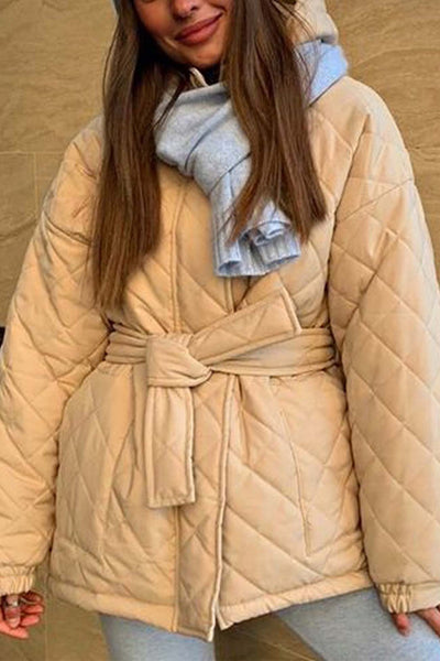 Kapuze Rhombus Gürtel Baumwolljacke