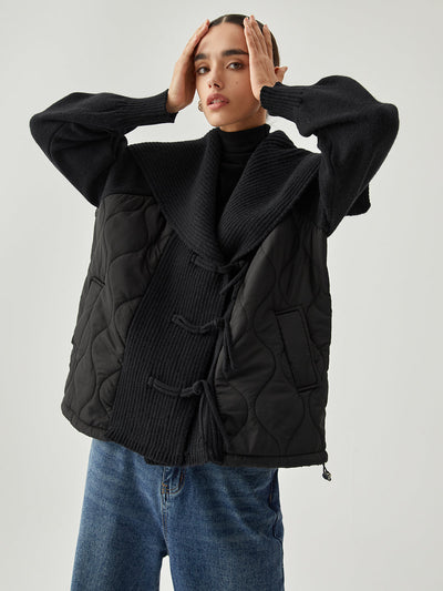 Lena | Geometrischer Wintermantel mit Patchwork-Kragen