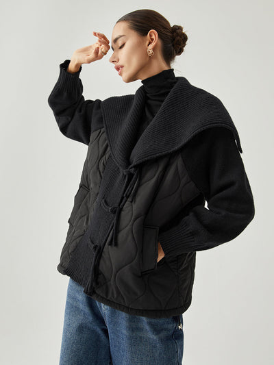 Lena | Geometrischer Wintermantel mit Patchwork-Kragen