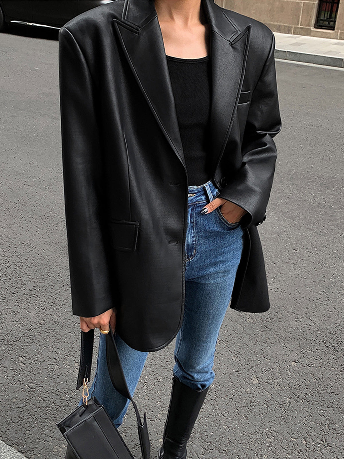 Sarah | Lederblazer mit Taschen und Detail
