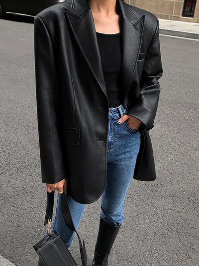 Sarah | Lederblazer mit Taschen und Detail