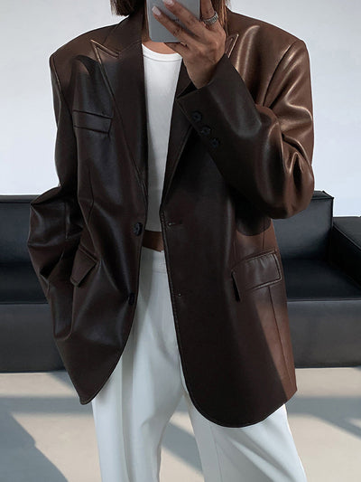 Sarah | Lederblazer mit Taschen und Detail