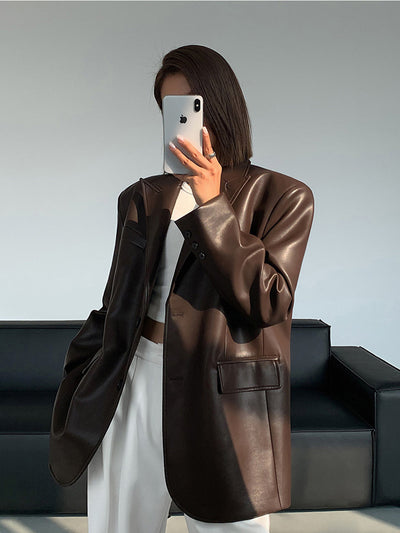 Sarah | Lederblazer mit Taschen und Detail