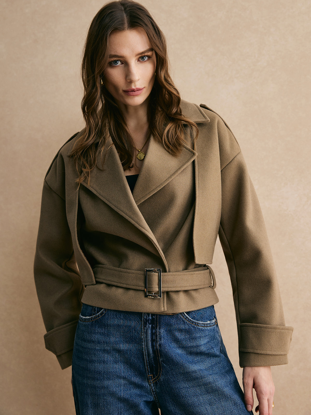 Soph | Warme Jacke mit Gürtel in einfarbig