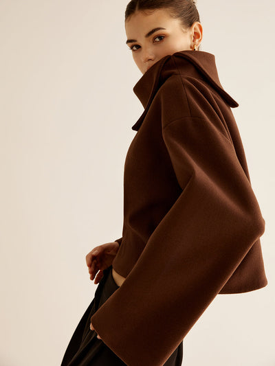 Plain Turtleneck Tweed Top