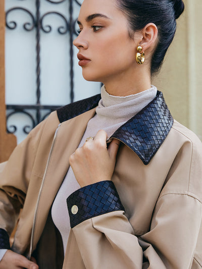 Tessa | Kunstlederjacke mit Kontrastkragen und Kordelzug