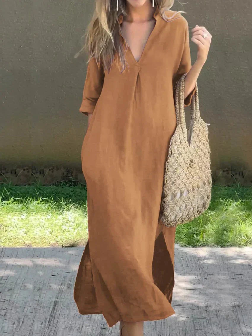 Alexa - Schickes V-Ausschnitt Sommer Maxikleid
