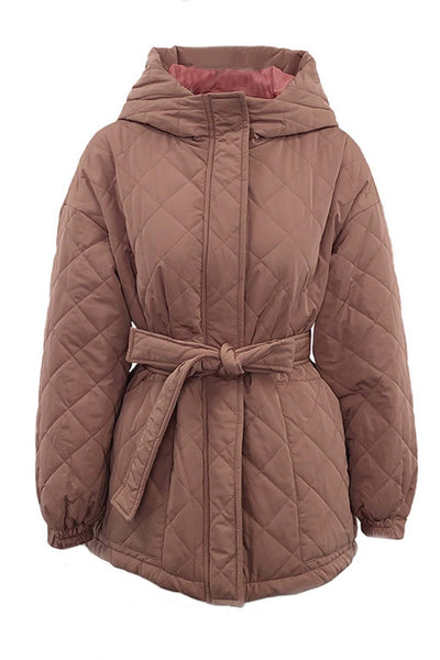 Kapuze Rhombus Gürtel Baumwolljacke