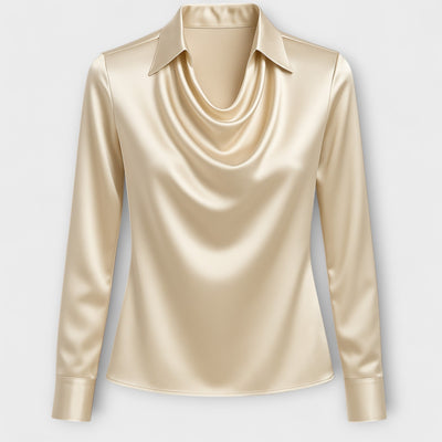 Glänzende Bluse mit gerafftem Kragen