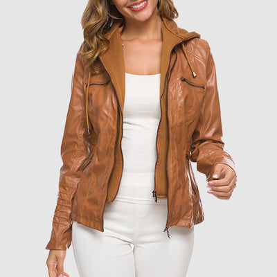 Elegante Lederjacke mit Kapuze und warmem Futter