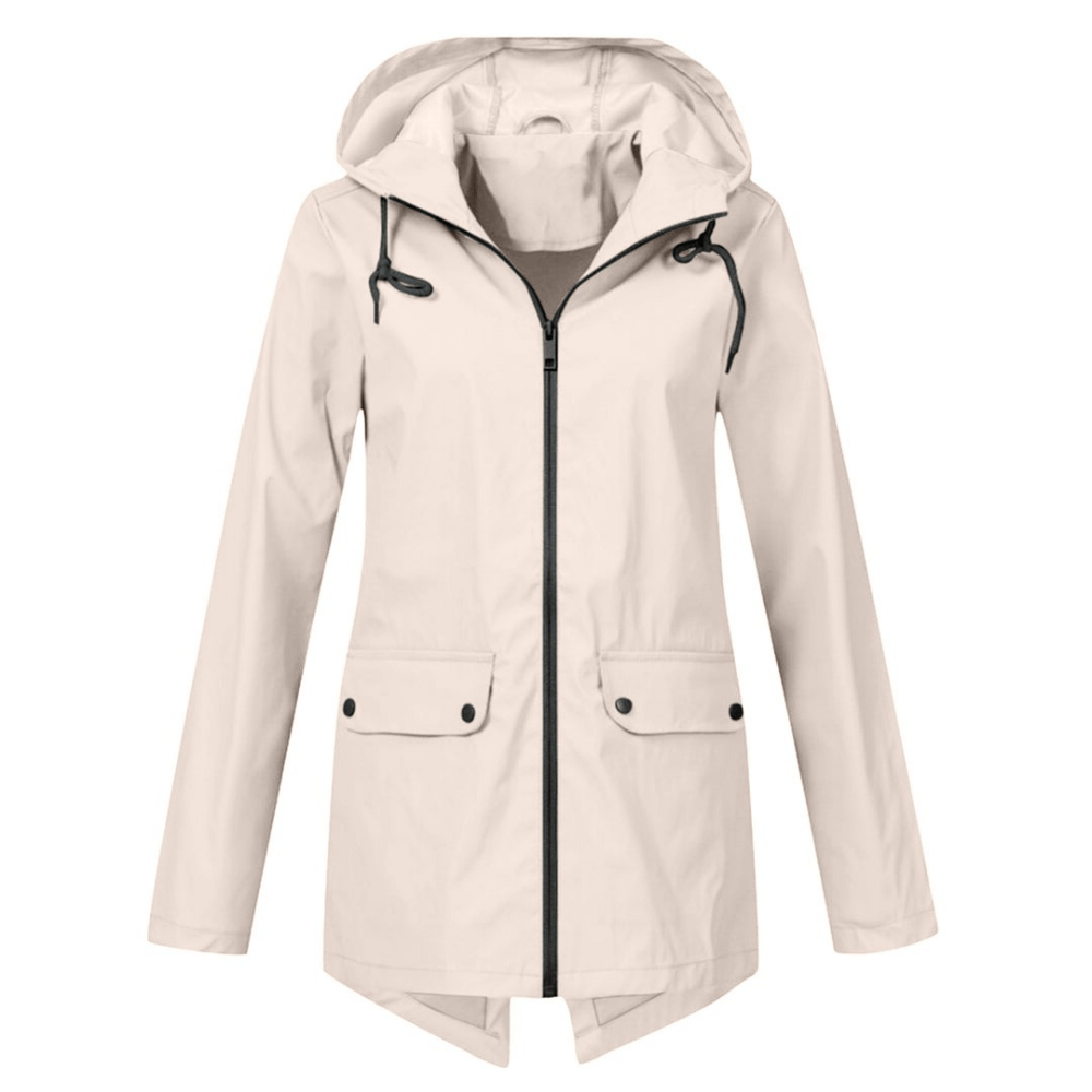 Damen Regenmantel Wasserdicht mit Kapuze und Langem Schnitt
