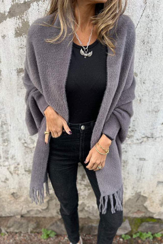 Damen Schal Strickplüsch mit Fransen – Kuscheliges Accessoire für Modebewusste