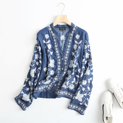 Denim Florale Stickerei-Jacke