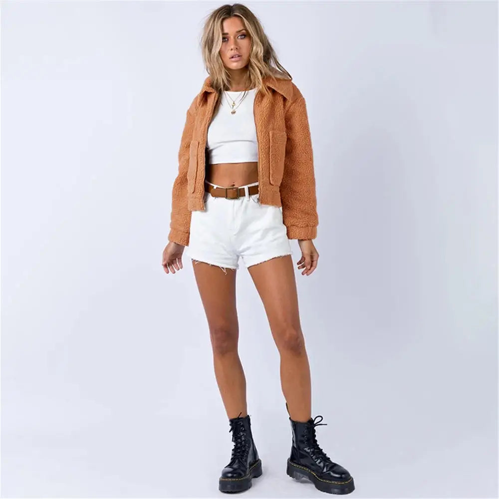 Kuschelige Sherpa-Bomberjacke für Damen